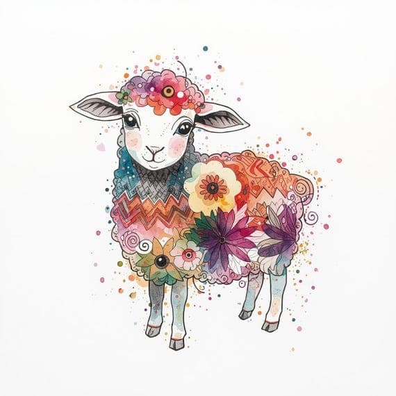 Whimsical Sheep Clipart β view 3 β watercolor clipart transparent PNG instant download