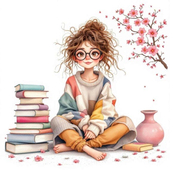 Reading Girl Clipart β view 5 β watercolor clipart transparent PNG instant download