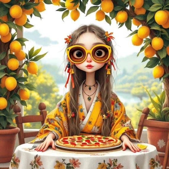 Lemon Girl Clipart – Italy — view 8 — watercolor clipart transparent PNG instant download