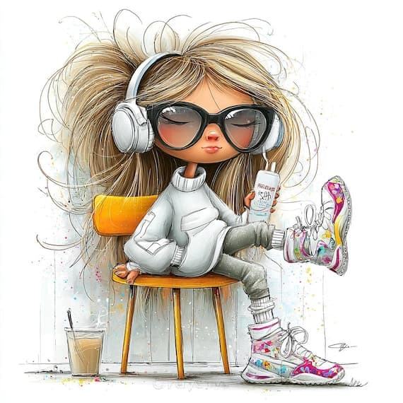18 Coffee Girl Clipart Bundle – Cozy Quirky Designs for Fun Printable — view 3 — watercolor clipart transparent PNG instant download