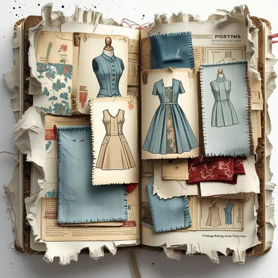 Vintage Sewing Ephemera – Retro Dressmaking Junk Journal Pages (Digita — view 6 — watercolor clipart transparent PNG instant download