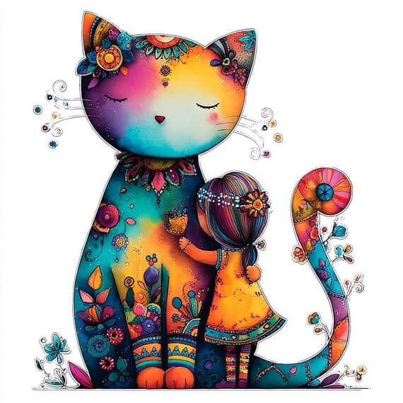 12 Boho Woman and Cat Clipart β view 3 β watercolor clipart transparent PNG instant download