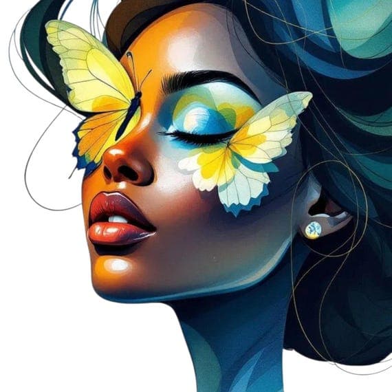 Afro Girl Butterfly PNG, African American Floral Art, Sublimation Clip β view 4 β watercolor clipart transparent PNG instant download