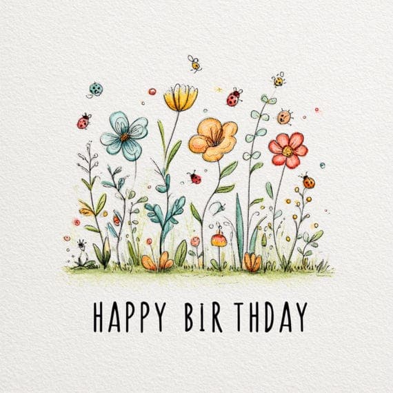 10 Happy Birthday Floral Card Printable β view 5 β watercolor clipart transparent PNG instant download