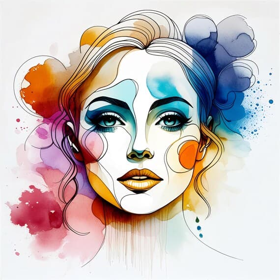 10 Watercolor Woman Face Clipart, Abstract Line Art (Digital Download) β view 7 β watercolor clipart transparent PNG instant download