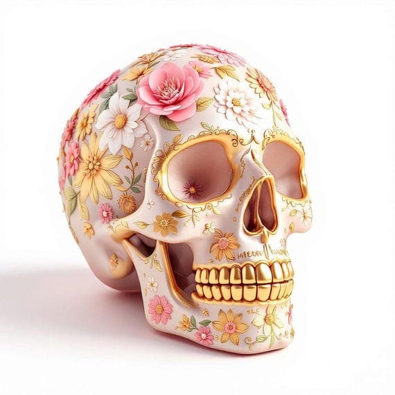 15 Whimsical Floral Skull Clipart PNG β view 2 β watercolor clipart transparent PNG instant download