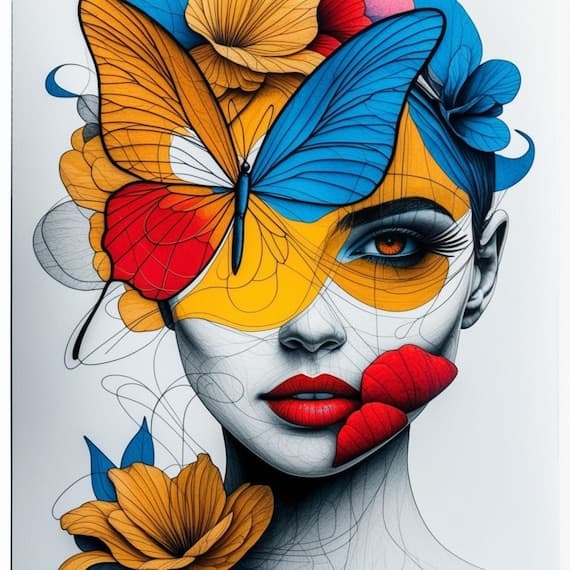 Floral Butterfly Woman Face Clipart β view 2 β watercolor clipart transparent PNG instant download