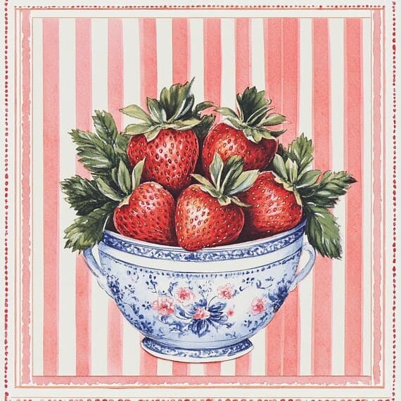 8 Strawberry Chinoiserie Print β view 7 β watercolor clipart transparent PNG instant download