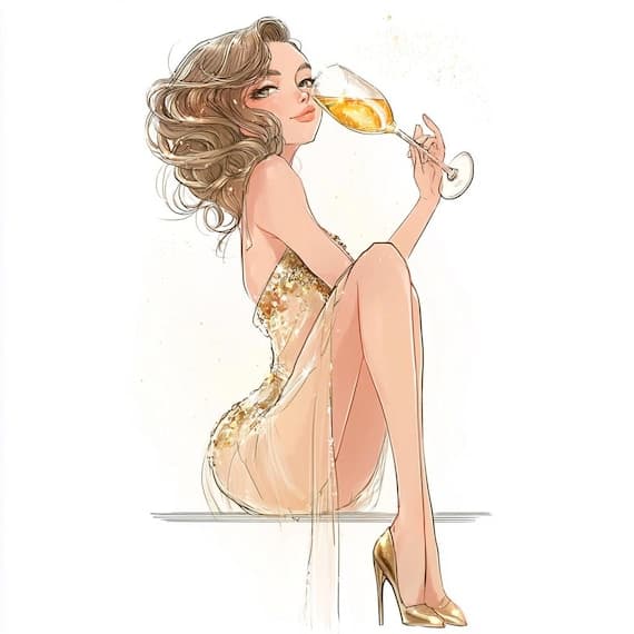 18 Whimsical Cocktail Girl Clipart JPG β view 8 β watercolor clipart transparent PNG instant download