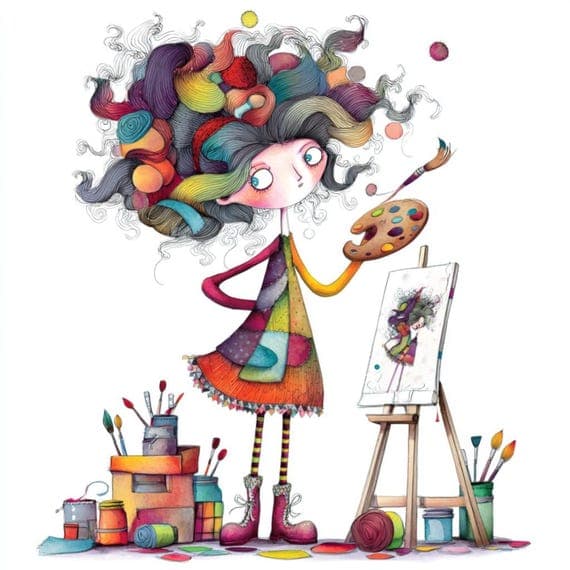 Quirky Artist Girl Clipart PNG, Colorful Painter Graphics for Crafts β view 5 β watercolor clipart transparent PNG instant download