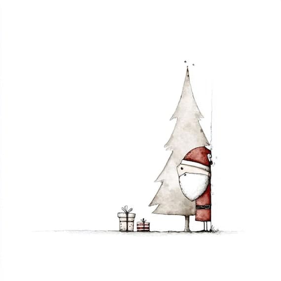 20 Minimalist Peeking jolly Santa Clipart – Nordic Watercolor Christma — view 8 — watercolor clipart transparent PNG instant download