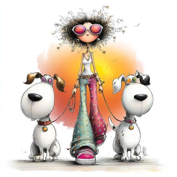 15 Quirky Dog Walking Girl Clipart (JPG) β watercolor clipart transparent PNG instant download