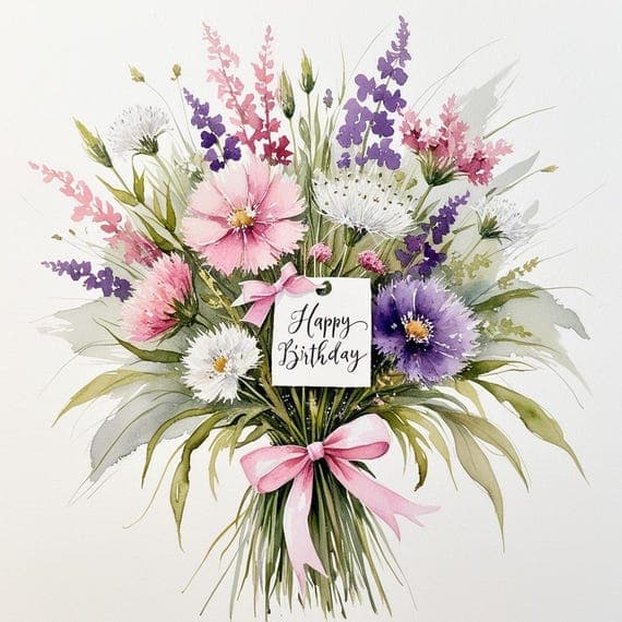 10 Floral Birthday Clipart β view 4 β watercolor clipart transparent PNG instant download
