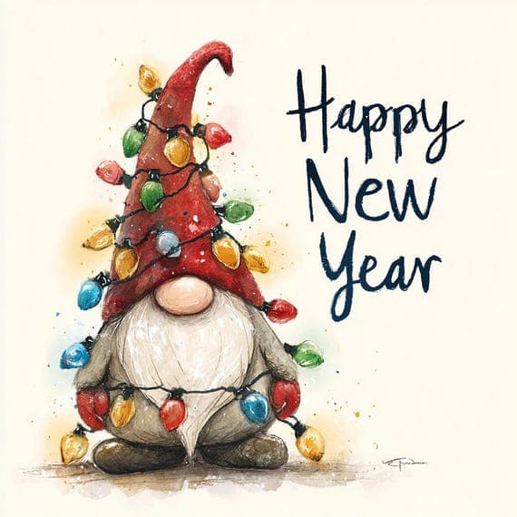 10 Happy New year gnomes Clipart bundle , Christmas Card Set — watercolor clipart transparent PNG instant download