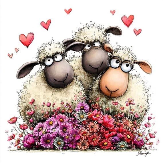 40 quirky Sheep Clipart (JPG) – Whimsical Heart Lamb Art — view 7 — watercolor clipart transparent PNG instant download