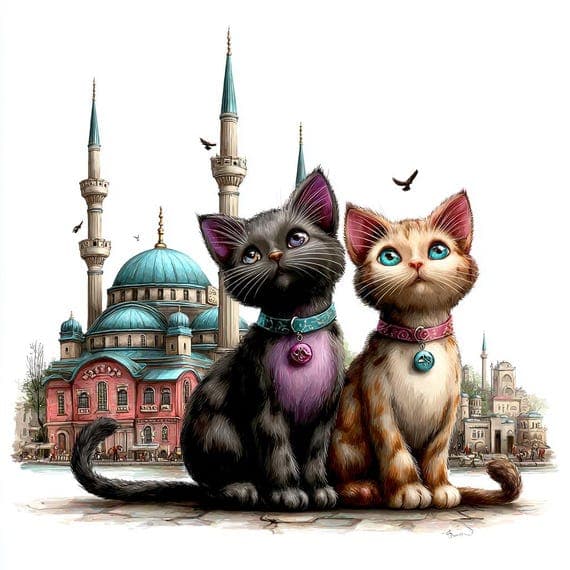 20 Catstanbul Clipart ; Whimsical Turkish Feline Graphics Istanbul Jun — view 8 — watercolor clipart transparent PNG instant download