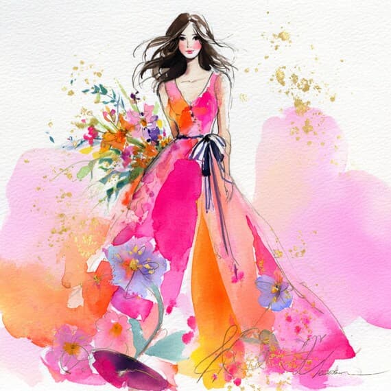 Floral Dress Woman Clipart β view 2 β watercolor clipart transparent PNG instant download