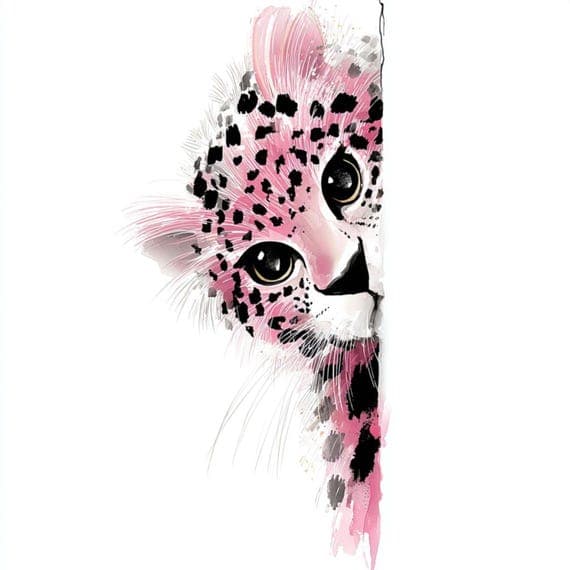 20 Watercolor Pink Leopard Cat Clipart (JPG) β view 7 β watercolor clipart transparent PNG instant download