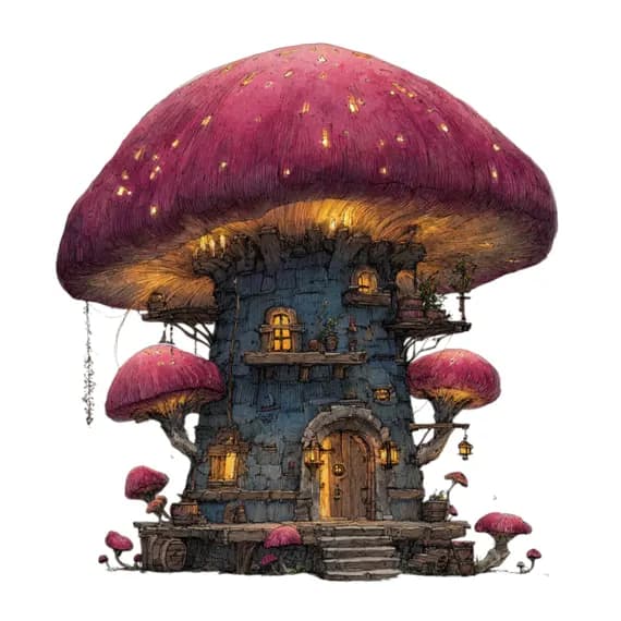 15 Whimsical Mushroom House Clipart (PNG) β view 8 β watercolor clipart transparent PNG instant download