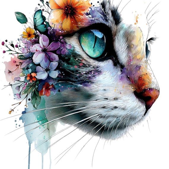 Watercolor Floral Cat eye Clipart β view 5 β watercolor clipart transparent PNG instant download