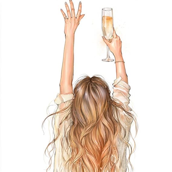 18 Whimsical Cocktail Girl Clipart JPG β view 6 β watercolor clipart transparent PNG instant download