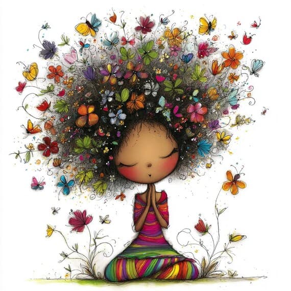 15 Colorful Praying Afro Woman Clipart, whimsical Art for Crafts β view 6 β watercolor clipart transparent PNG instant download