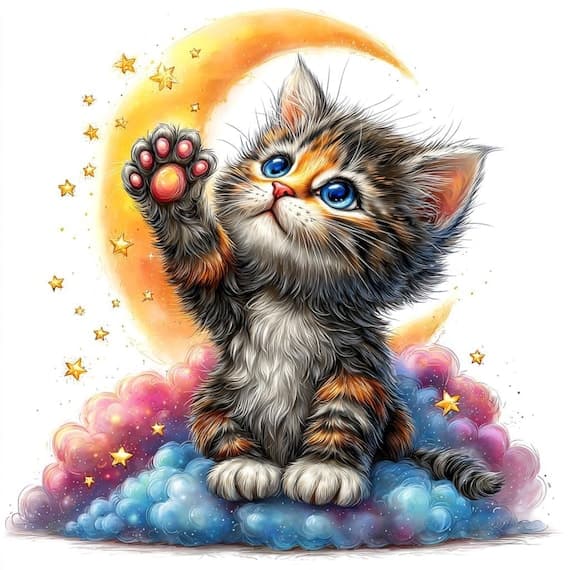 25 Quirky Cloud Cats Clipart (JPG) – Funny Watercolor Dreamy Cats for — view 7 — watercolor clipart transparent PNG instant download
