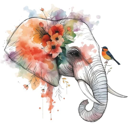 Watercolor Floral Elephant Clipart β view 5 β watercolor clipart transparent PNG instant download