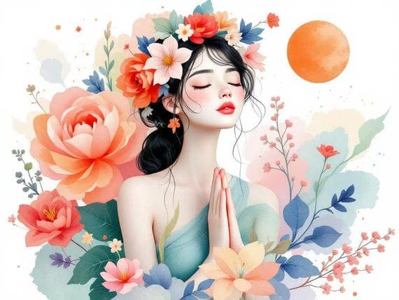 Floral Woman Praying Clipart, Watercolor PNG, Afro American Art (Digit β view 8 β watercolor clipart transparent PNG instant download