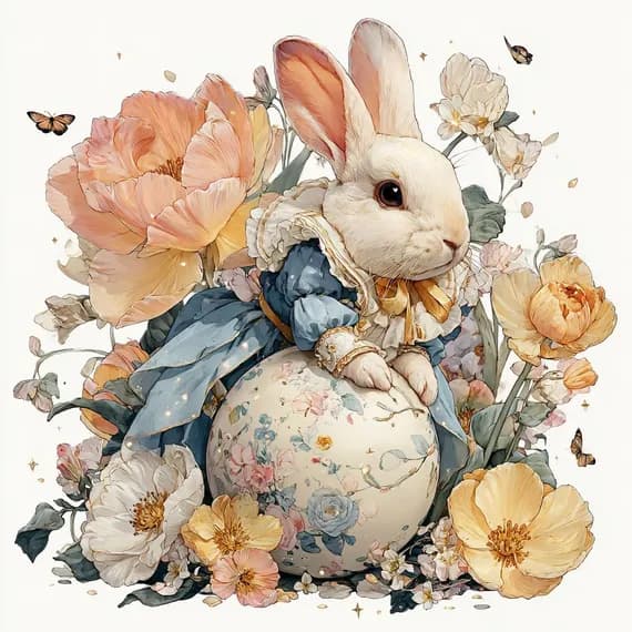 17 JPG Easter Bunny Clipart Printable Spring Princess Watercolor Digit β view 7 β watercolor clipart transparent PNG instant download