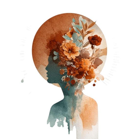 Terracotta Floral Goddess Clipart – Boho Celestial Woman Faces (PNG JP — view 8 — watercolor clipart transparent PNG instant download
