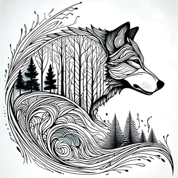 10 Mystical Wolf Line Art Illustrations – Printable Clipart (JPG) — view 2 — watercolor clipart transparent PNG instant download