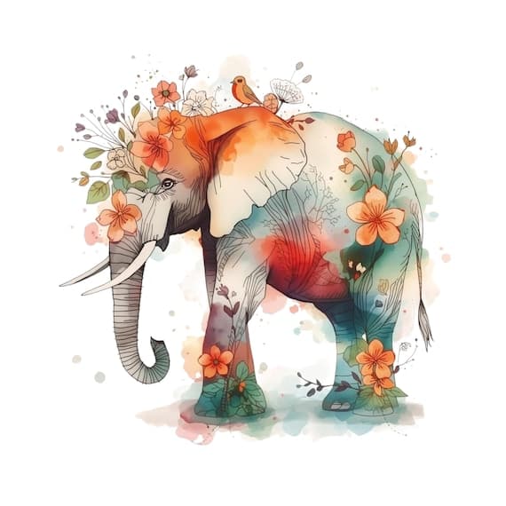 Watercolor Floral Elephant Clipart β watercolor clipart transparent PNG instant download