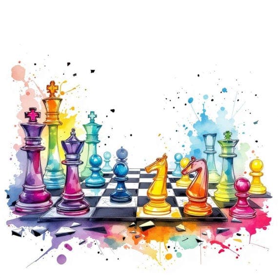 Watercolor Chess Pieces Clipart Set β view 2 β watercolor clipart transparent PNG instant download
