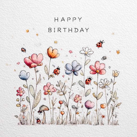 10 Happy Birthday Floral Card Printable β view 7 β watercolor clipart transparent PNG instant download
