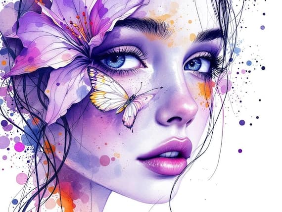 30 Floral Woman Faces — watercolor clipart transparent PNG instant download