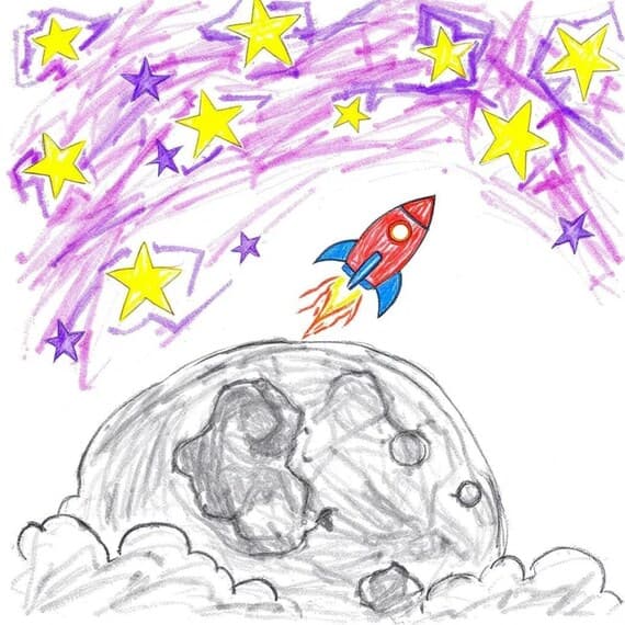 10 Moon & Rocket Clipart (JPG) β view 3 β watercolor clipart transparent PNG instant download