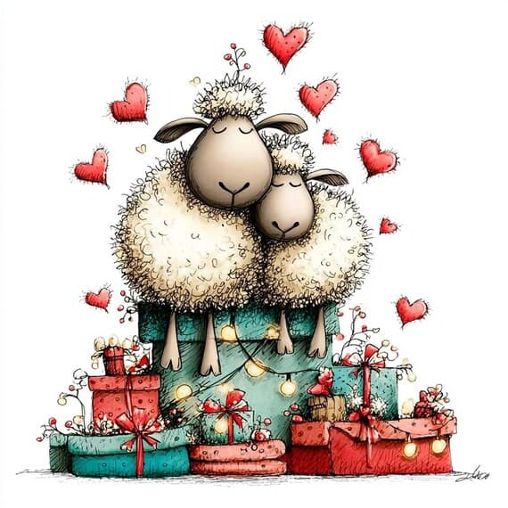 40 quirky Sheep Clipart (JPG) – Whimsical Heart Lamb Art — view 4 — watercolor clipart transparent PNG instant download