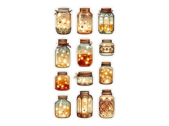 50 Whimsical Firefly Jar Clipart PNG β view 4 β watercolor clipart transparent PNG instant download