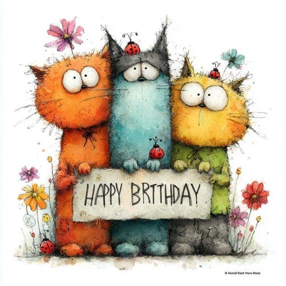 15 Cat Birthday Clipart (JPG) β view 6 β watercolor clipart transparent PNG instant download