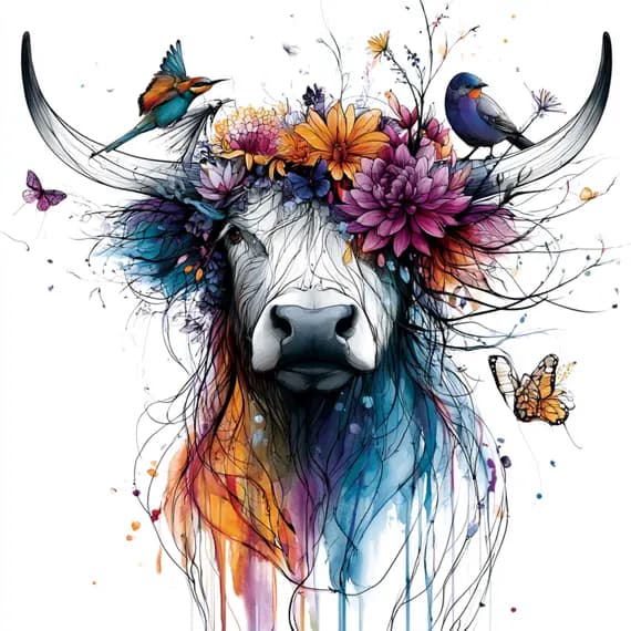 19 Boho Bull Clipart JPG β view 7 β watercolor clipart transparent PNG instant download