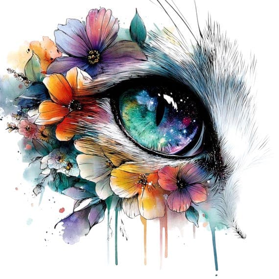 Watercolor Floral Cat eye Clipart β view 2 β watercolor clipart transparent PNG instant download