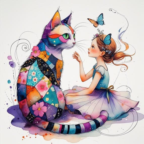 Watercolor Floral Cat & Girl Clipart β watercolor clipart transparent PNG instant download