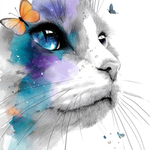 40 Abstract Cat Face Clipart β view 8 β watercolor clipart transparent PNG instant download