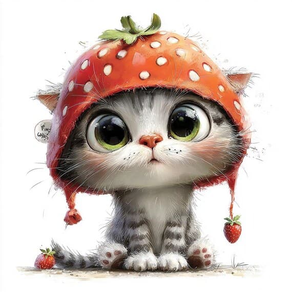 15 Strawberry Cat Clipart β view 4 β watercolor clipart transparent PNG instant download