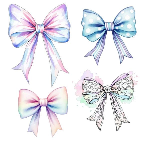 Watercolor Bows Clipart β view 4 β watercolor clipart transparent PNG instant download