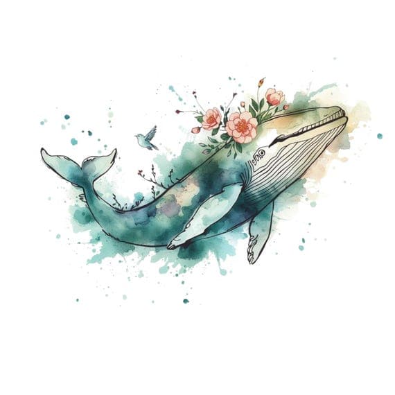 30 Watercolor Whale & Bird Clipart β view 8 β watercolor clipart transparent PNG instant download