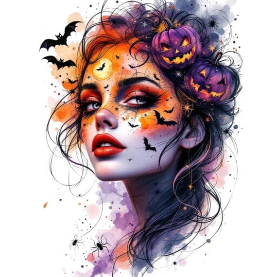 Halloween Witch Clipart β Glam Gothic Woman Portraits (JPG) β watercolor clipart transparent PNG instant download