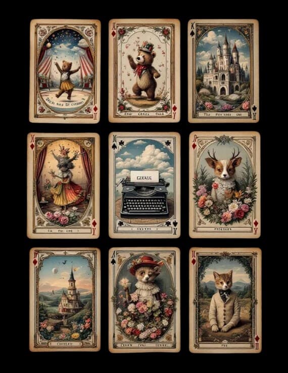 Whimsical Playing Cards Clipart β view 5 β watercolor clipart transparent PNG instant download
