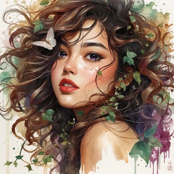 20 Botanical Woman Portrait Watercolor Art – Nature Inspired Female Il — watercolor clipart transparent PNG instant download